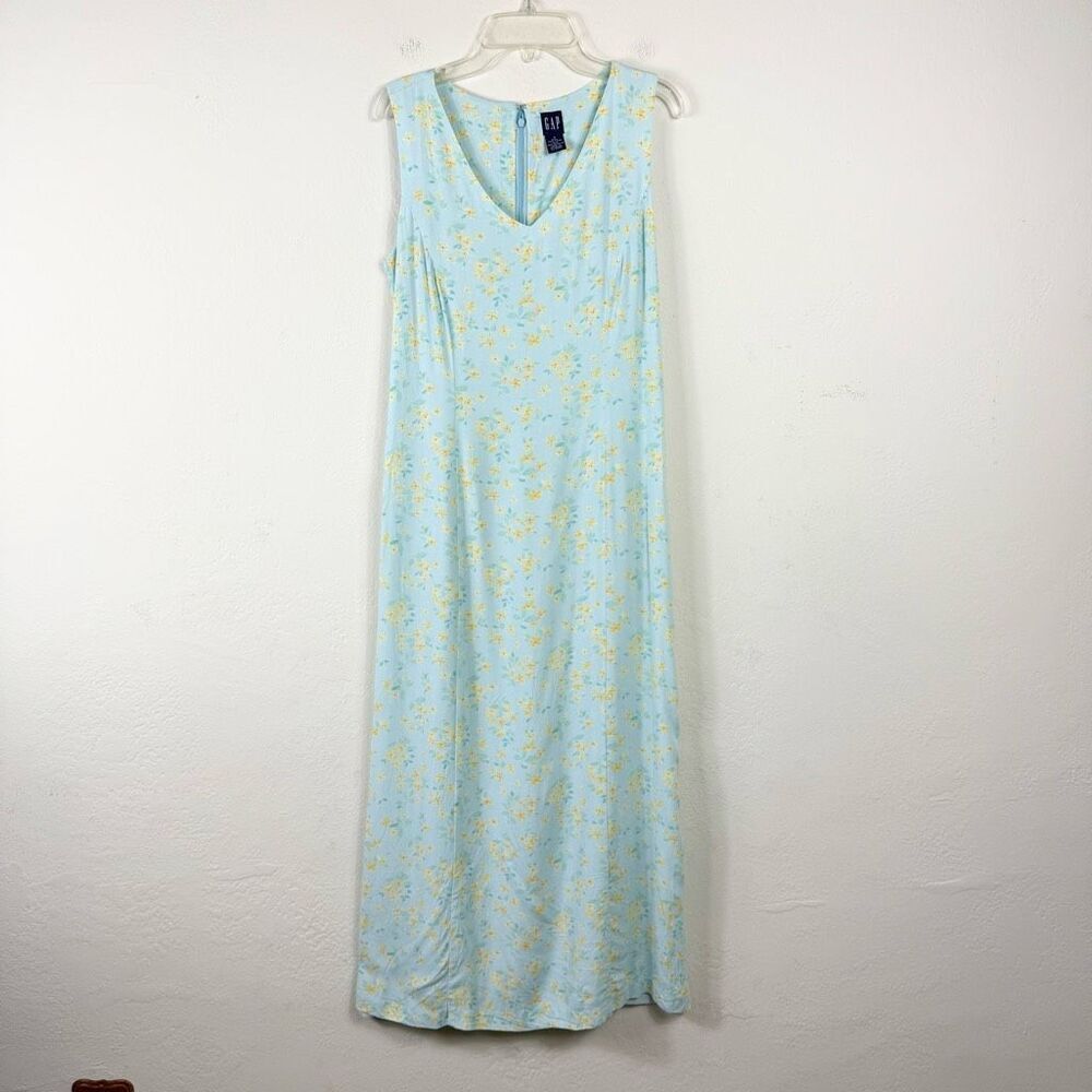 Vintage y2k GAP Light Blue & Yellow Floral Sleeveless Maxi Dress Size 4